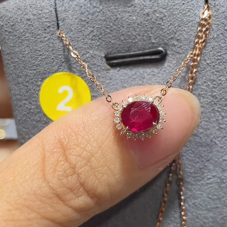 18k金红宝石项链 约1ct轻奢时尚精美