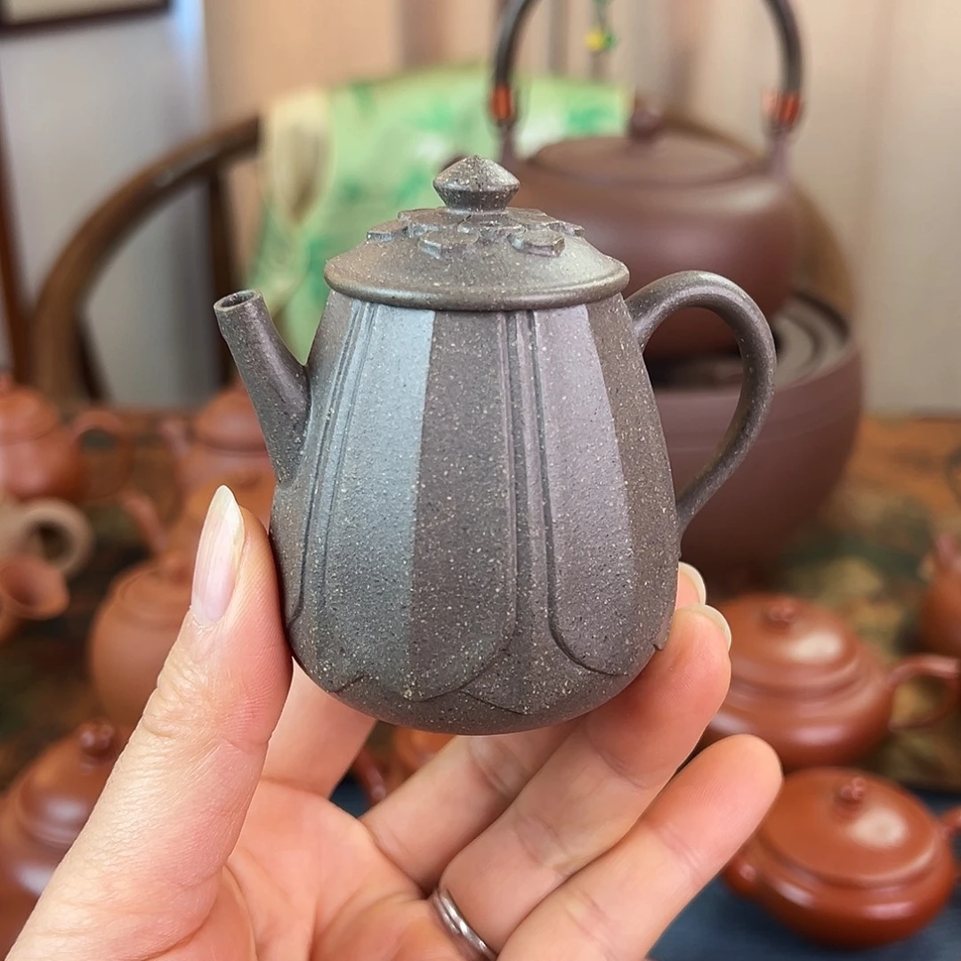 紫砂茶壶精品 莲瓣壶 青灰段泥 全手工制作 120cc
