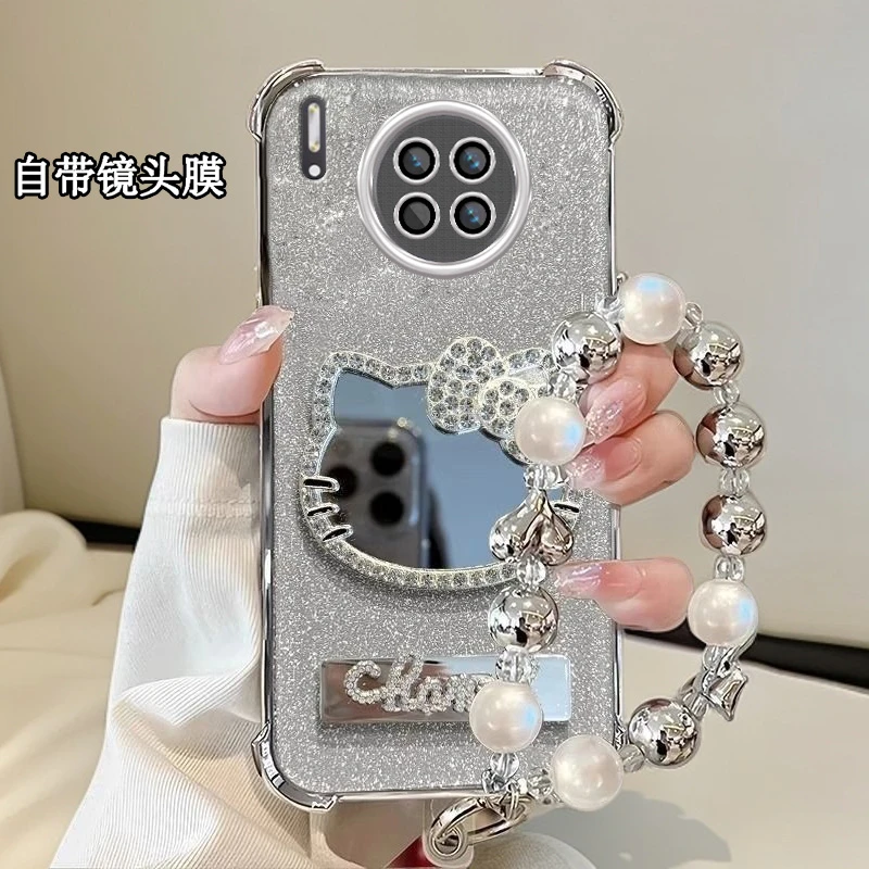 水钻KT猫补妆镜子华为Mate30手机壳Mate30Pro四角防摔Mate30EPro