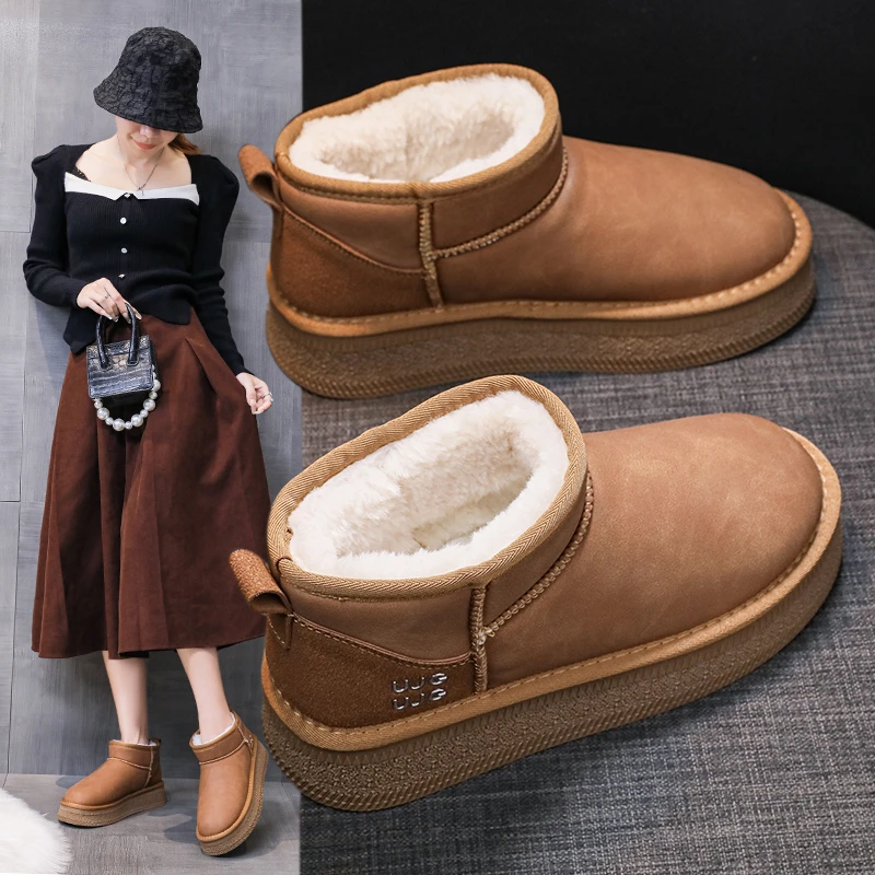 冬季松糕底时尚雪地靴加绒雪地棉秋冬保暖棉靴百搭