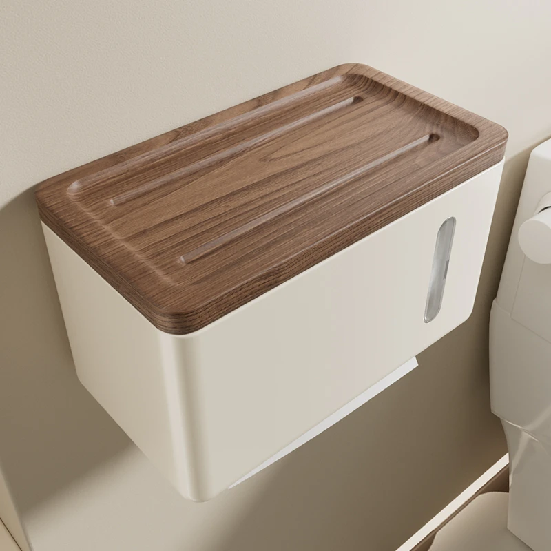 中古风胡桃木卫生间厕纸放置盒厕所纸巾收纳卫生纸卷纸抽纸置物架