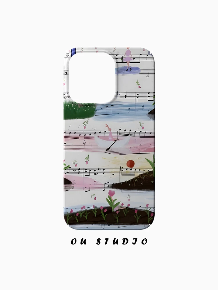 OU艺术音符兔子适用于苹果16手机壳iPhone15新款菲林硬壳网红男女