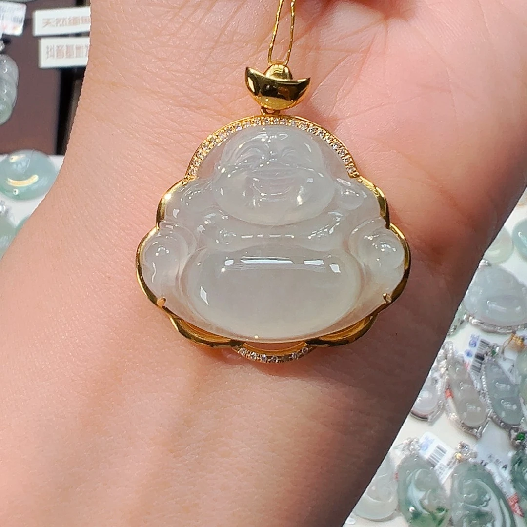 翡翠18K金镶嵌吊坠(不含链)佛公