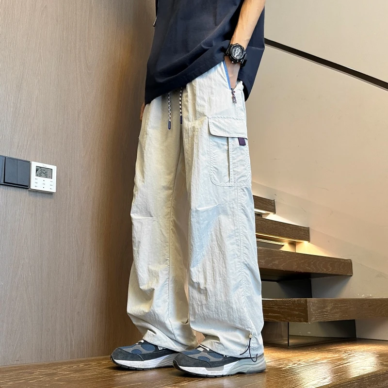 殿若青少年夏季薄款工装裤子男孩冰丝速干休闲裤潮牌时尚直筒长裤