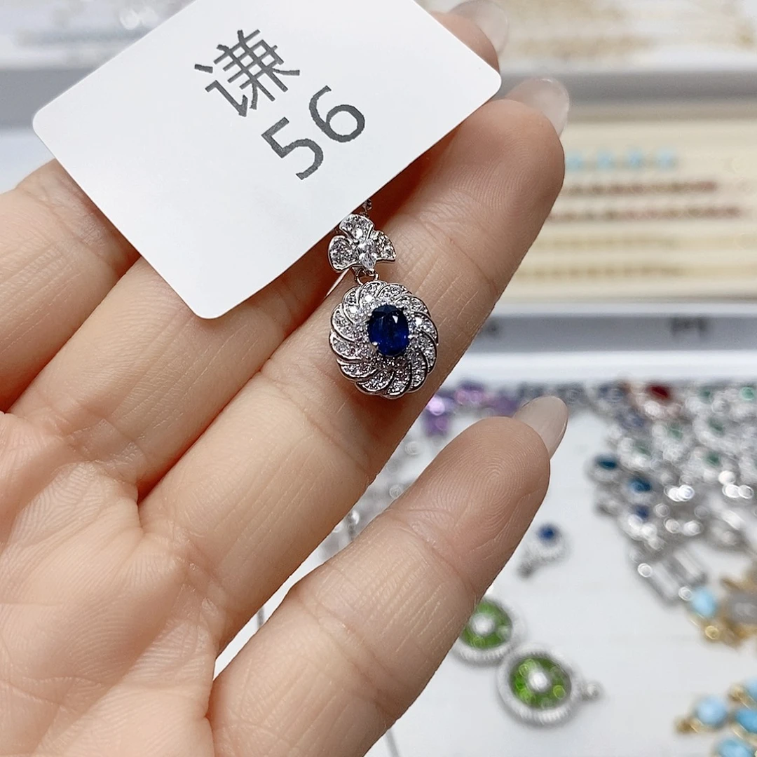蓝宝石颈饰银S925镶嵌谦56