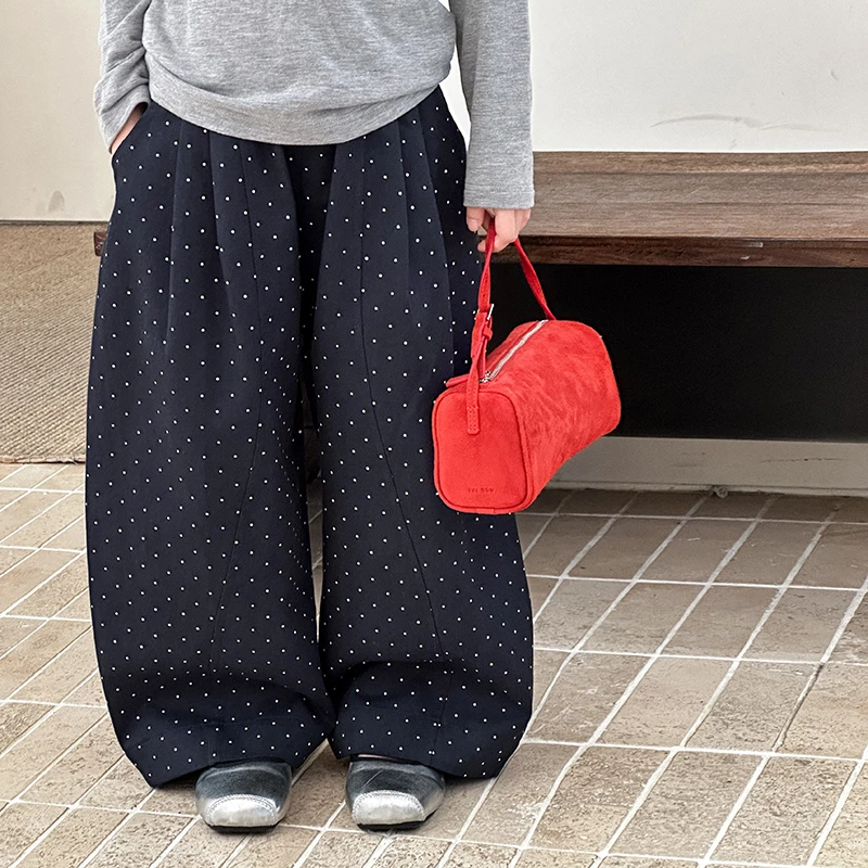 【秋款新品】女童韩版甜美满印波点休闲裤儿童宽松百搭阔腿裤25F041