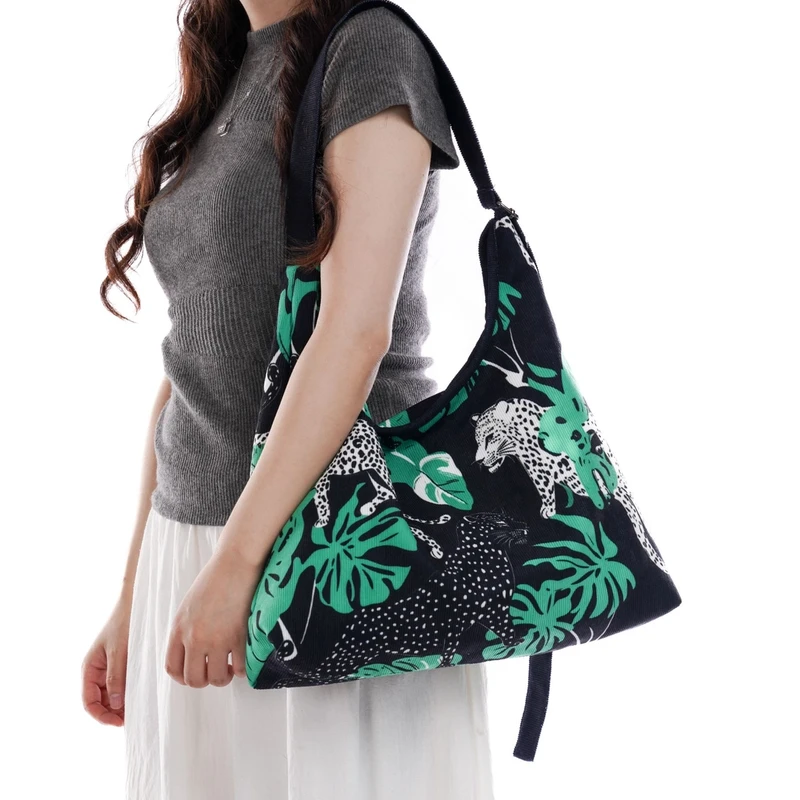 无则艺【斜挎月牙包】绿豹时尚百搭小众灯芯绒布包斜挎包文艺通勤