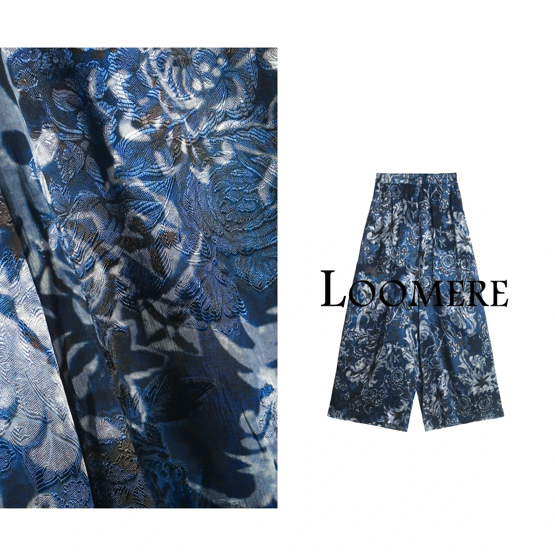 【 蓝花吟】100%桑蚕丝真丝剪花A版阔腿裤 25QY398