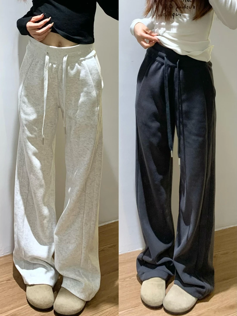 【张张包专属】加绒卫裤直筒阔腿高腰宽松抽绳休闲运动裤