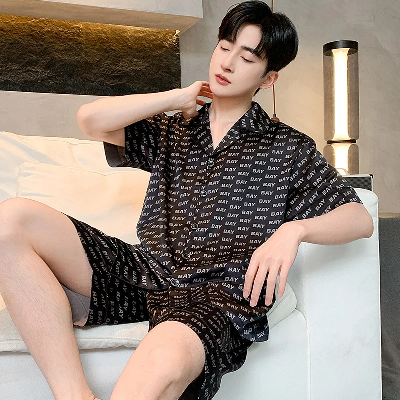 睡衣男夏季冰丝短袖高级感男款爆款2024新款高档可外穿家居服套装