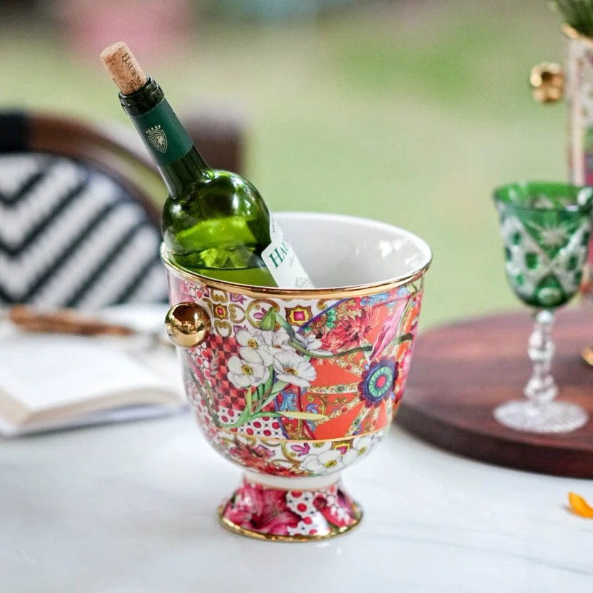 【奇居腾飞】新骨瓷餐厅收纳摆件 繁花似锦系列9寸圆冰桶#XS082