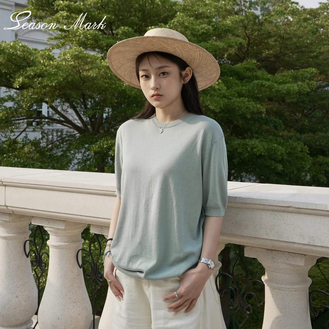 SEASONMARKcleanfit马尔斯绿针织圆领短袖商务休闲百搭高端舒适T