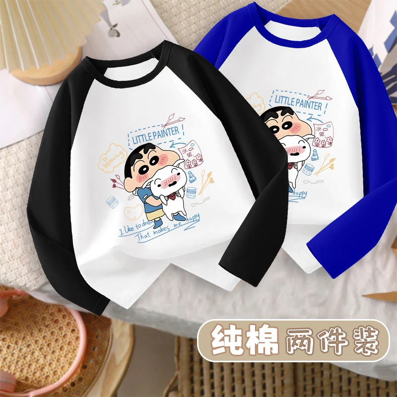 2025新款蜡笔小新插肩长袖印花纯棉儿童春秋T恤儿童宝宝休闲上衣t