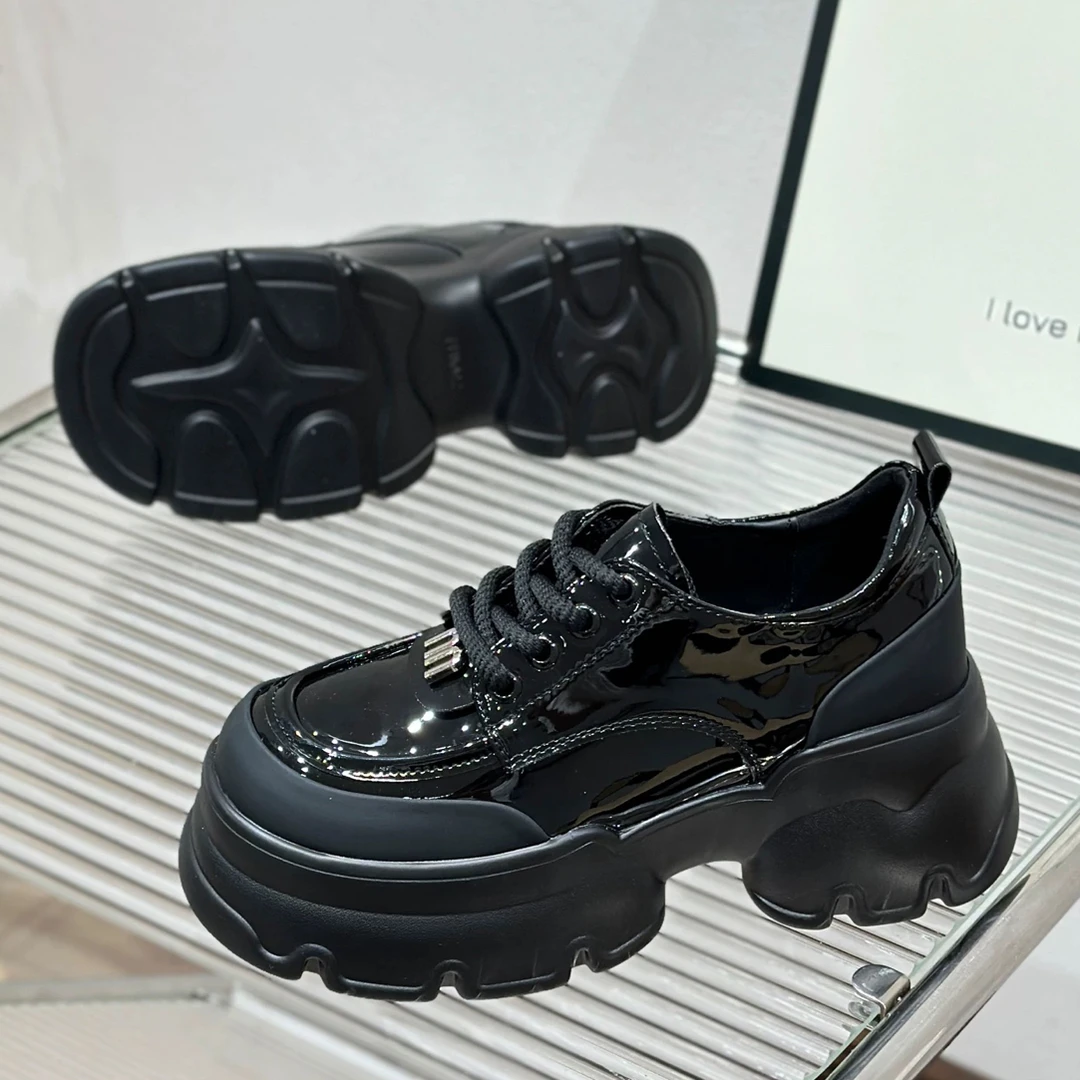 加大加肥新款k80厚底乐福鞋女百搭复古英伦风时尚系带