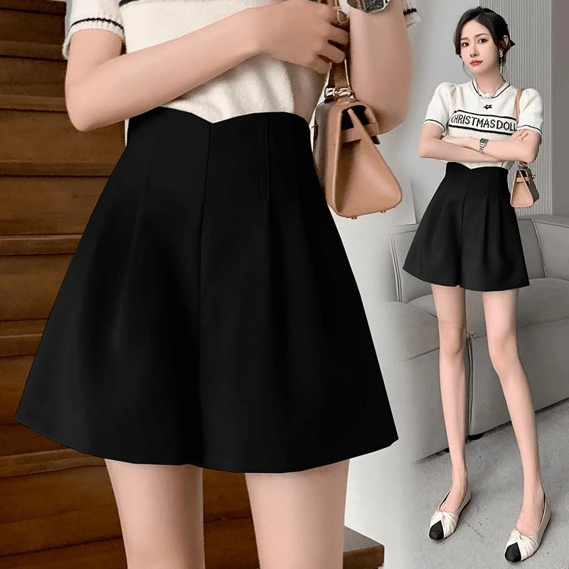 A大码休闲短裤女2025夏新款高腰洋气百搭韩版西装短裤宽松阔腿裤