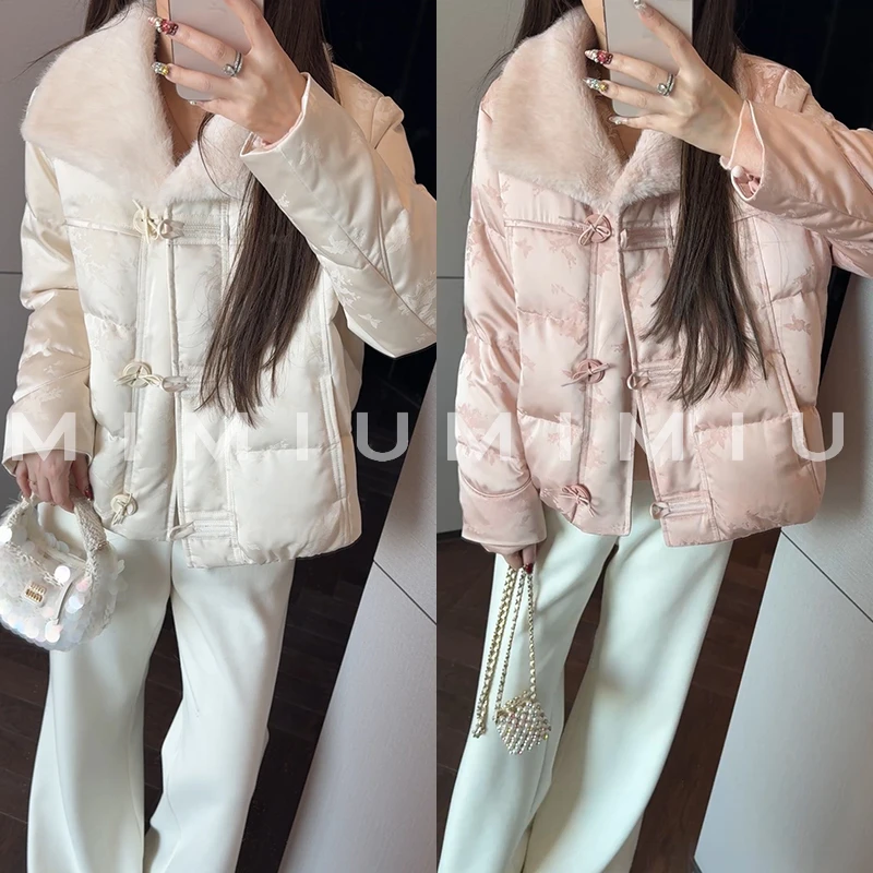 【mimius】P 可溯源三星安心羽绒 毛毛翻领盘扣羽绒服 汉服 G12163