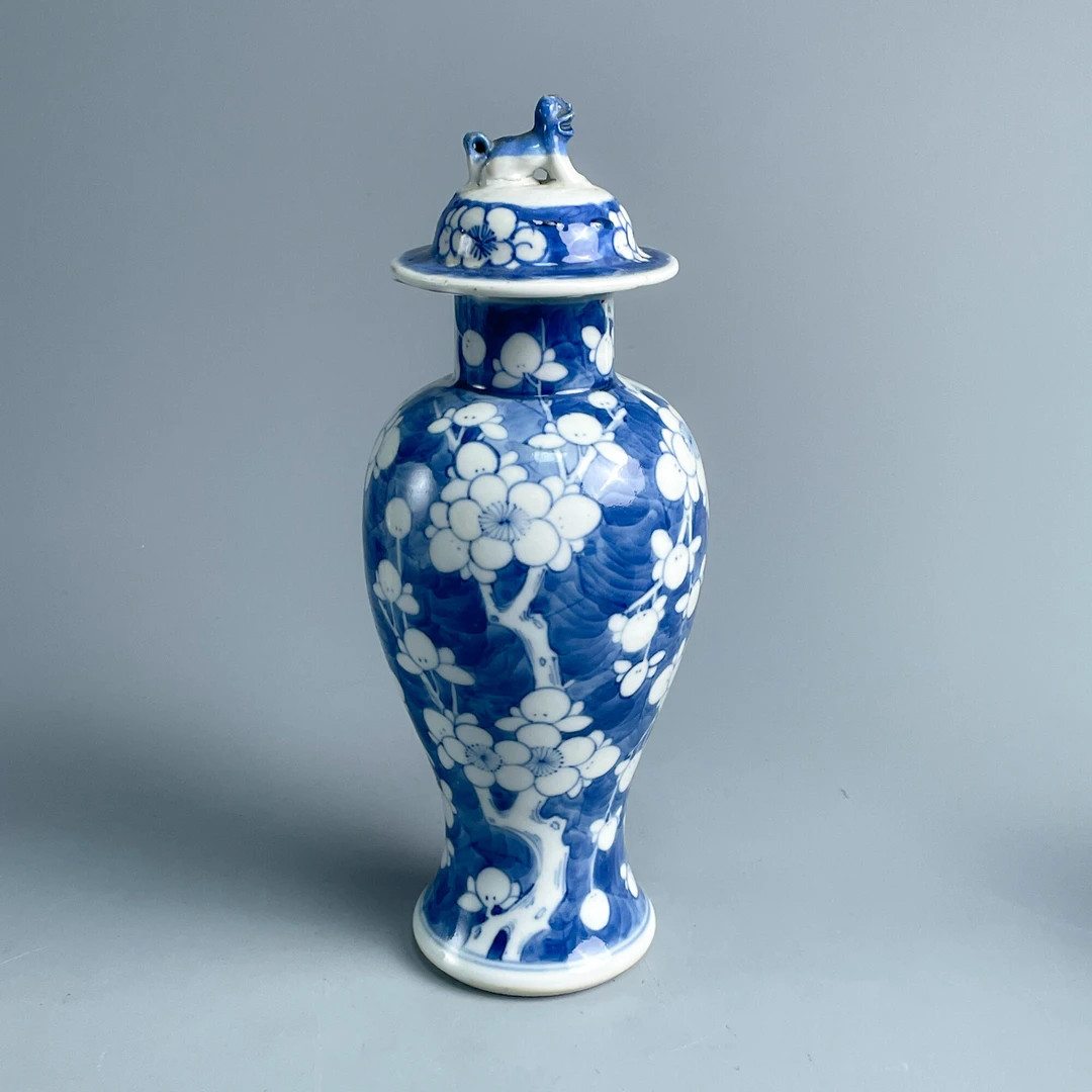 瓷器/古董清光绪冰梅纹狮钮盖瓶M25BL000156收藏/文物/绣花张