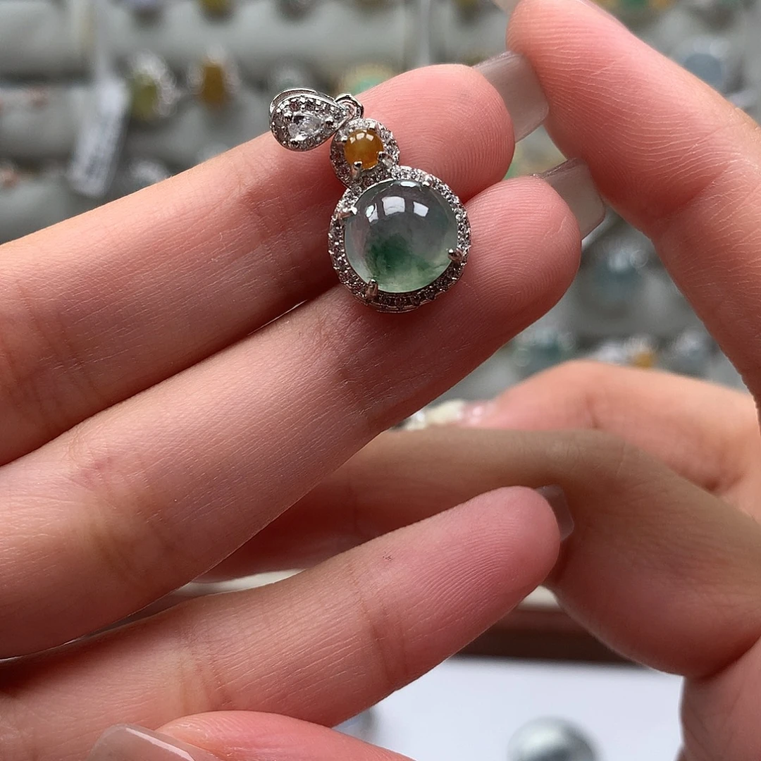 翡翠戒指银S925镶嵌吊坠