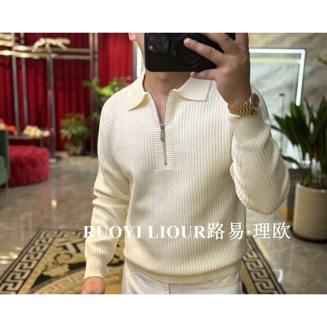 【路易理欧】新款欧货时尚休闲半拉链衬衫领织毛衫0478