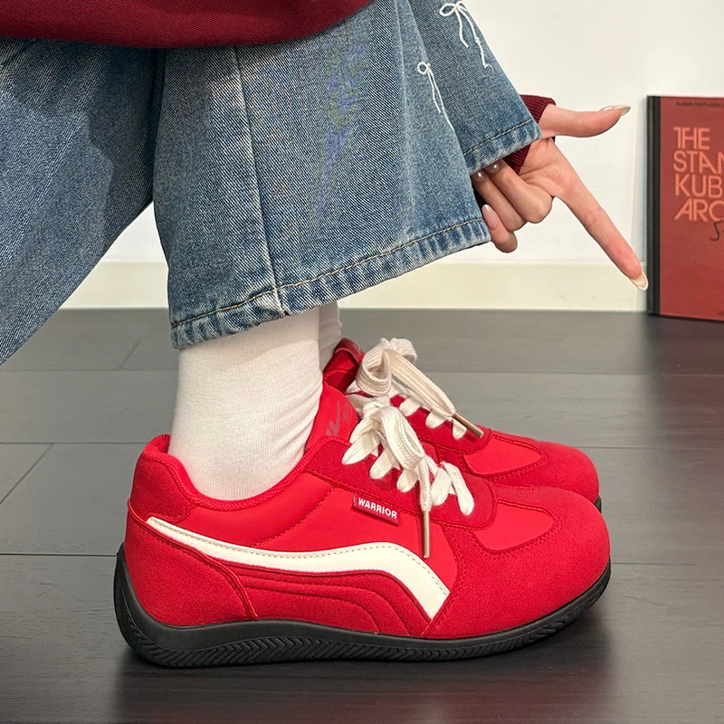 回力女款德训鞋休闲ins百搭赛车鞋复古红色运动板鞋小众厚底鞋子