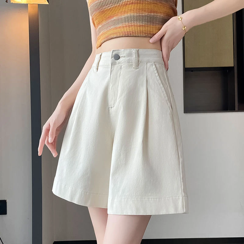 夏日慵懒风休闲阔腿牛仔短裤2025款高腰显腰细百搭宽松直筒五分裤