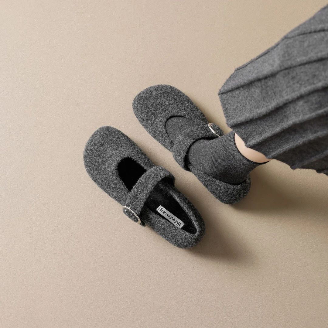 秋冬时尚浅口复古百搭加绒保暖奶奶鞋毛毛鞋休闲韩版软底女超舒适