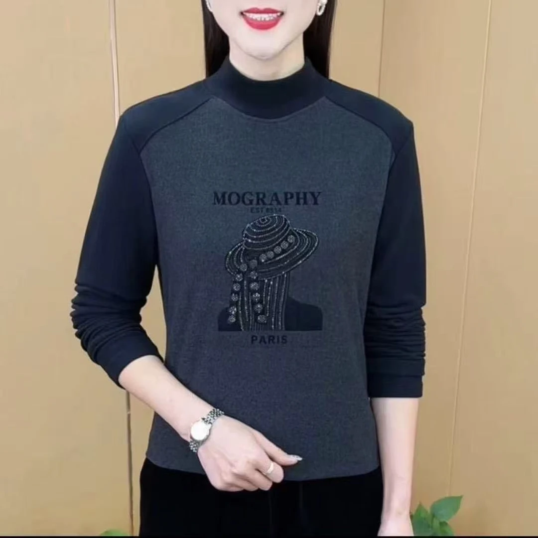【爆款推荐】新款时尚洋气百搭减龄显瘦双面德绒打底衫长袖上衣女