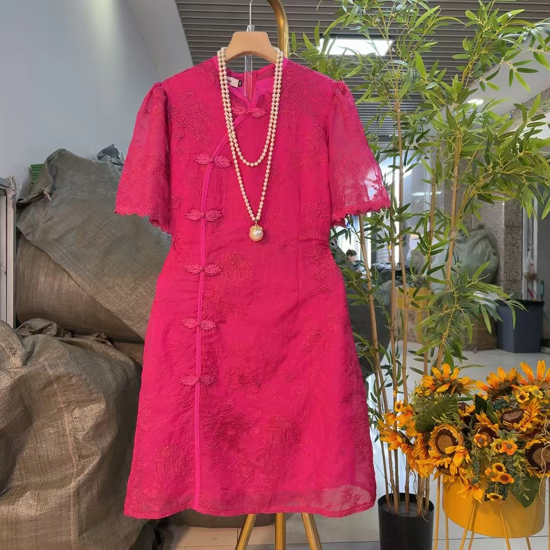 新中式国风盘扣刺绣连衣裙改良古风民族风气质大码显瘦高端8831