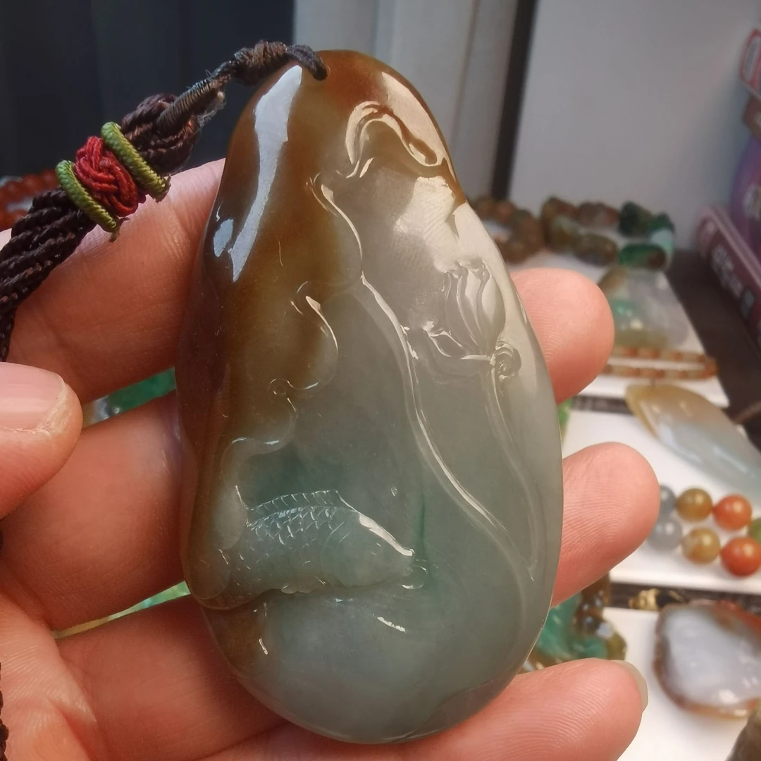 达玛坎三彩黄家绿悟道吊坠