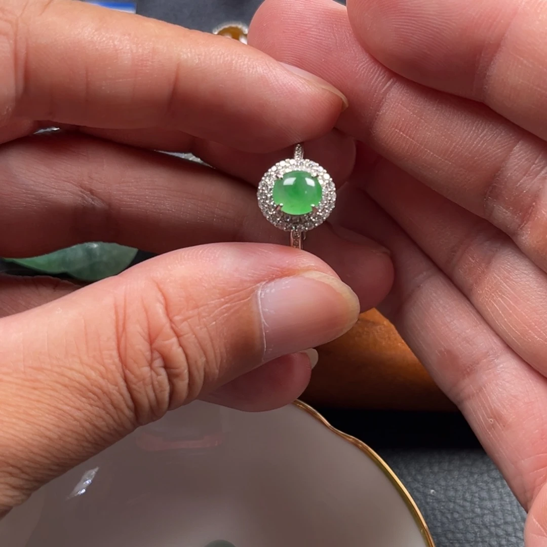 翡翠银S925镶嵌戒指缅甸翡翠A货