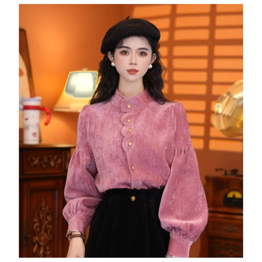 牧子【粉色琵琶】港风显瘦加厚款气质长袖上衣01220
