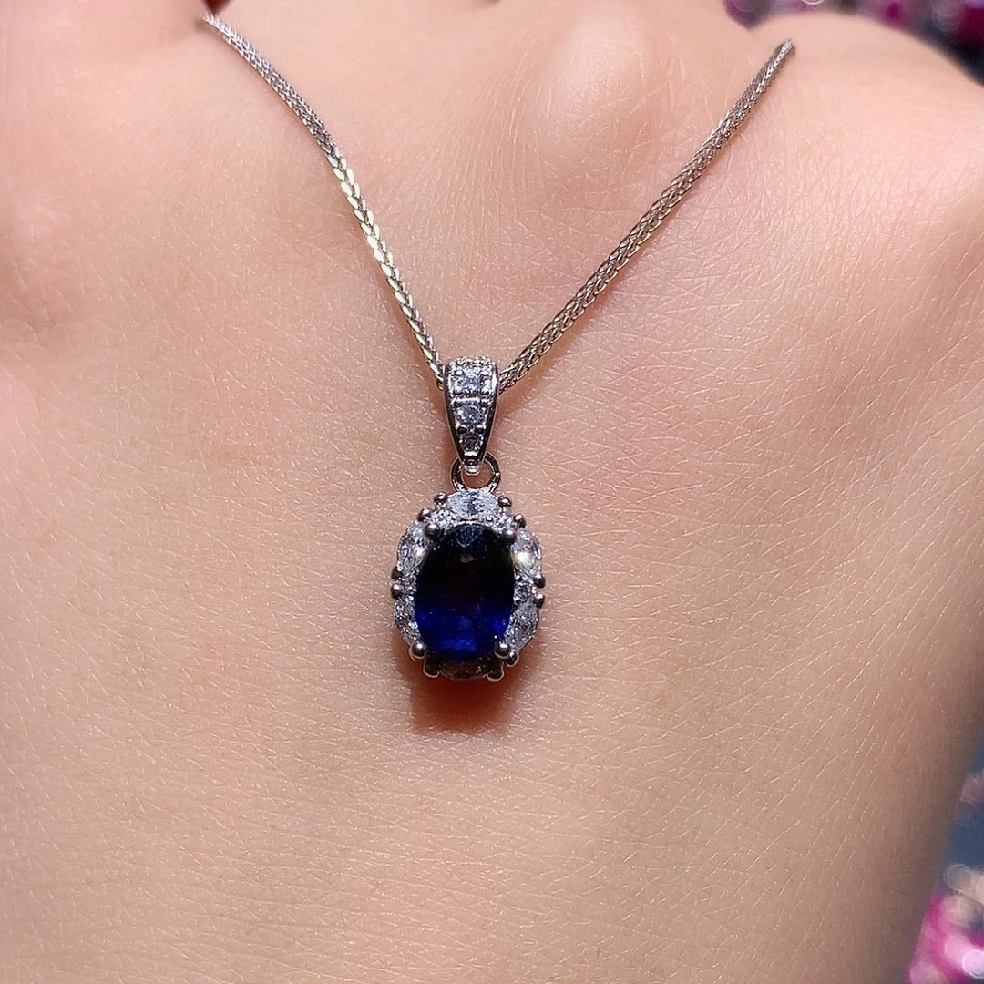 小***！蓝宝石银S925镶嵌吊坠(赠链)