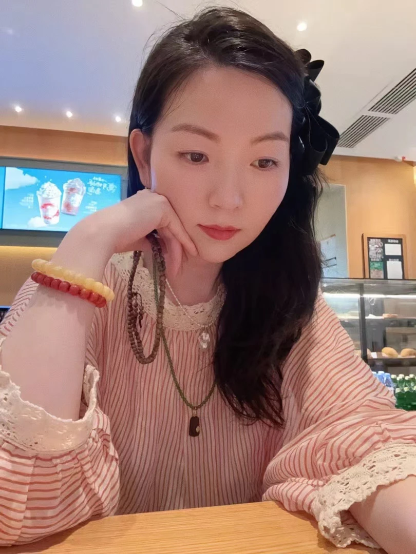 小镇姑娘粉色蕾丝边苎麻条纹衬衣