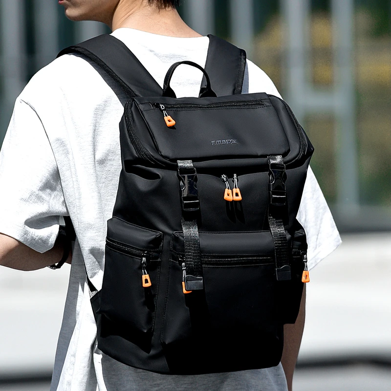 新款男士双肩包防盗插扣大容量防水书包电脑背包休闲潮流青年包袋
