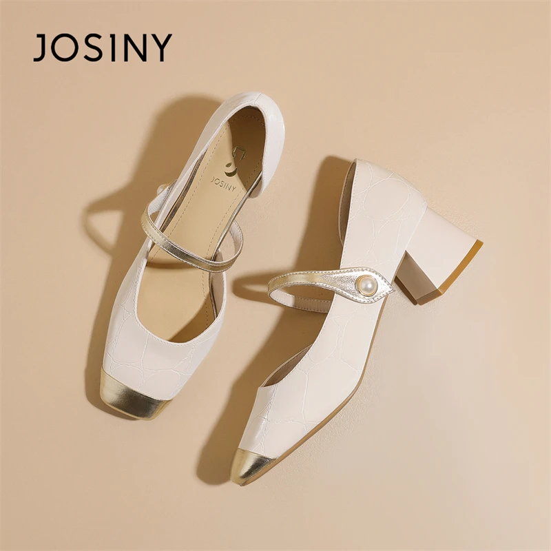 卓诗尼法式玛丽珍鞋女2025新款春季小香风气质浅口单鞋方跟高跟鞋