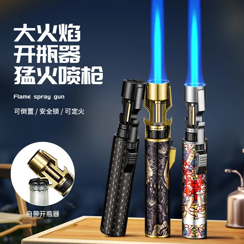 新款大火力双开瓶器充气防风打火机多功能直冲金属户外充气点火器