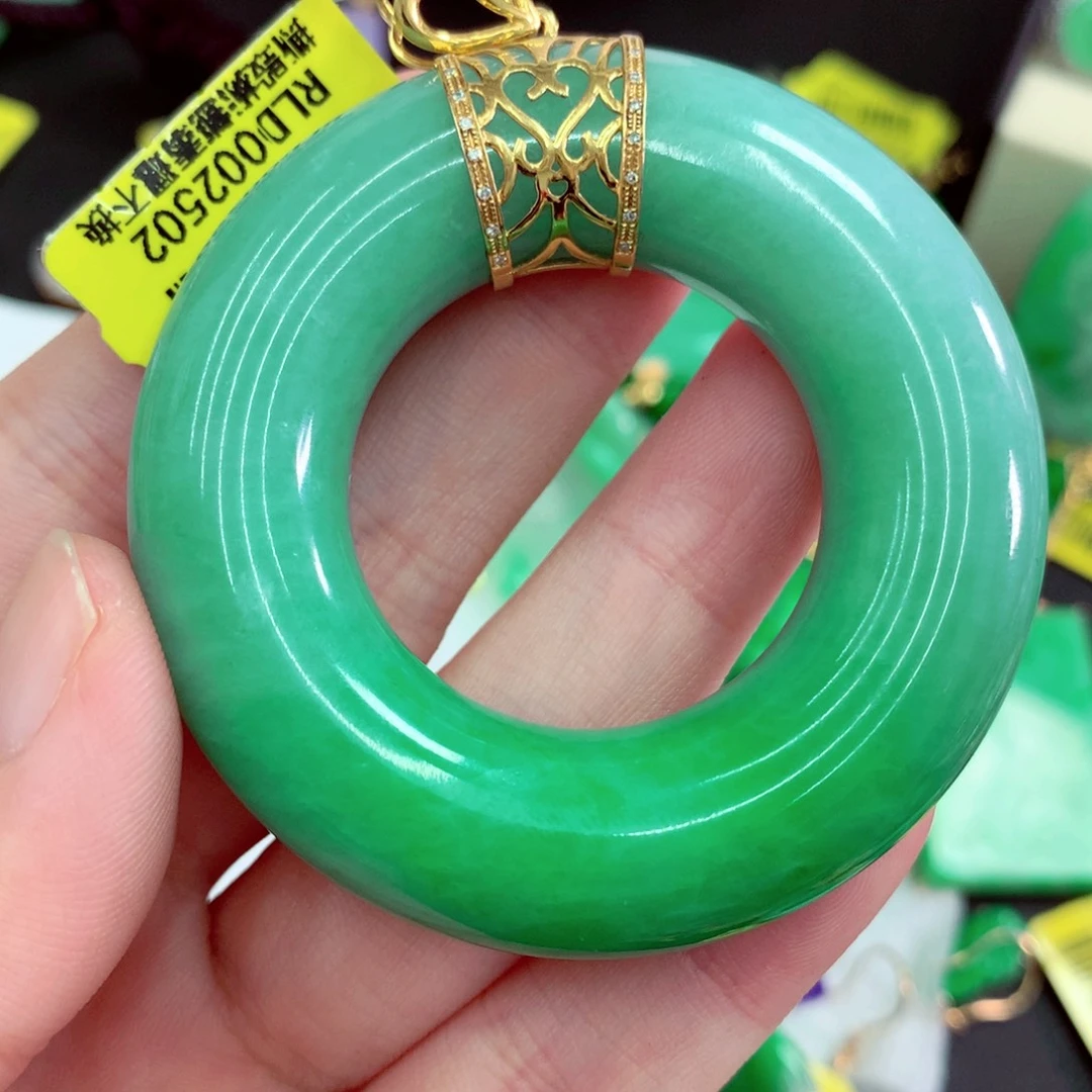 湘***主翡翠18K金镶嵌吊坠(不含链)