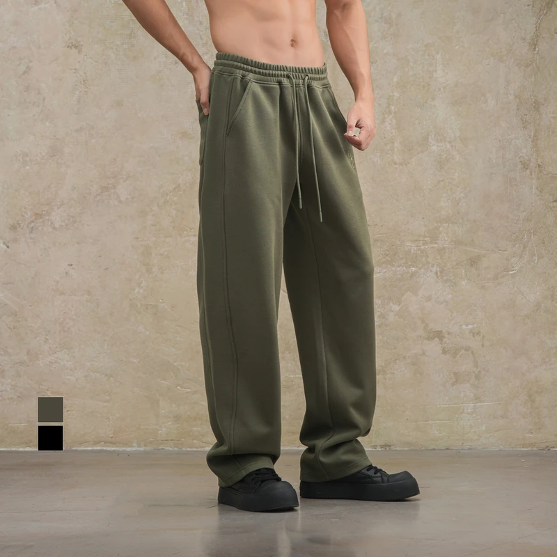 鹿家门秋冬直筒针织长裤美式百搭宽松重磅运动健身大码男士休闲裤