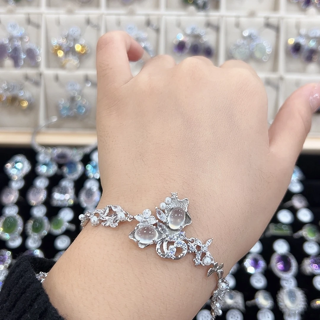 小***雪岫玉银S925镶嵌手链