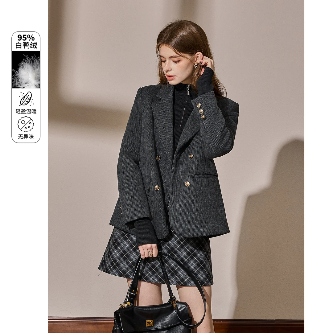 库恩玛维OL气质轻熟风西装领羽绒服女2025年冬季新款95白鸭绒外套