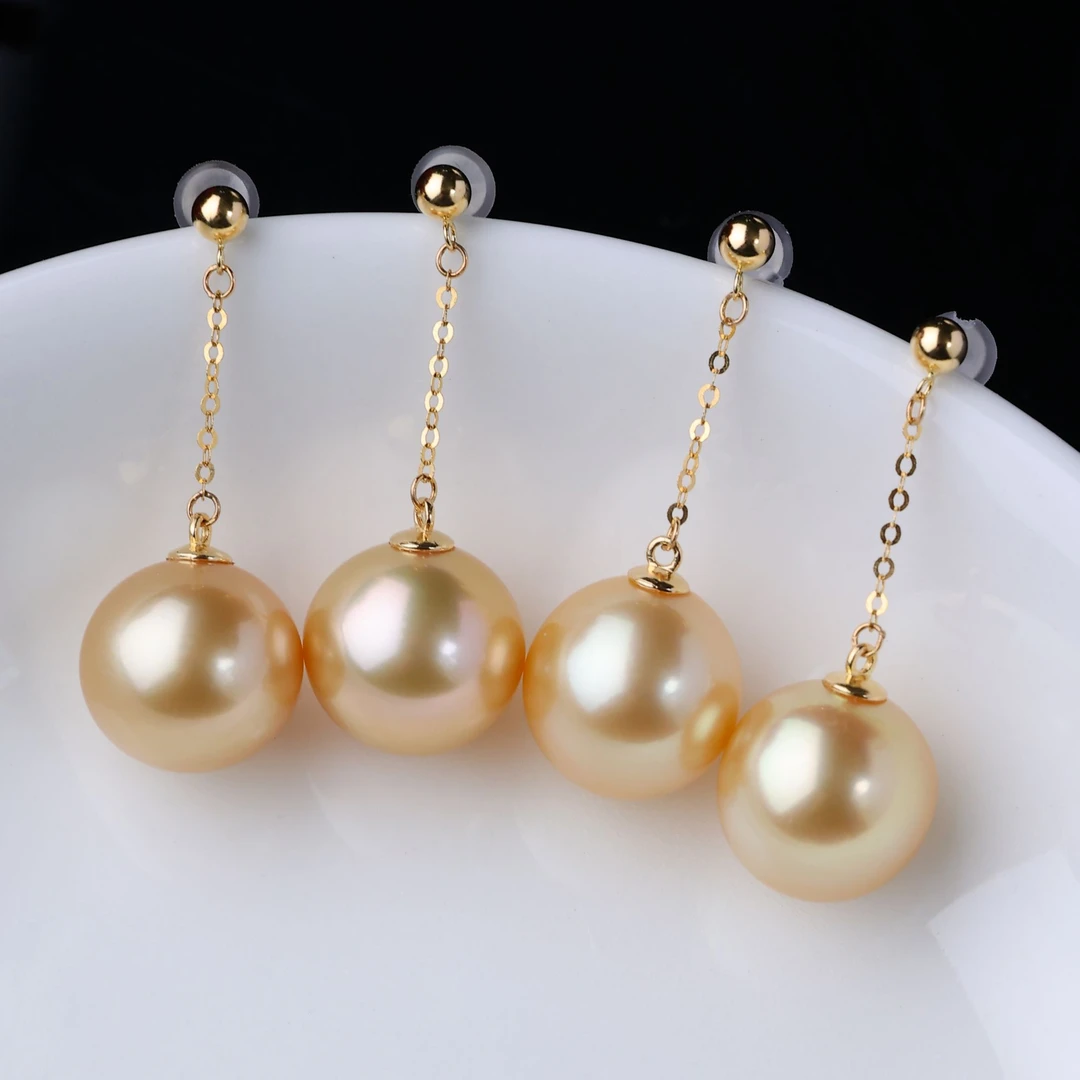 简约南洋金珍珠耳环11-12mm耳线耳坠18K金长款气质百搭多样性发一