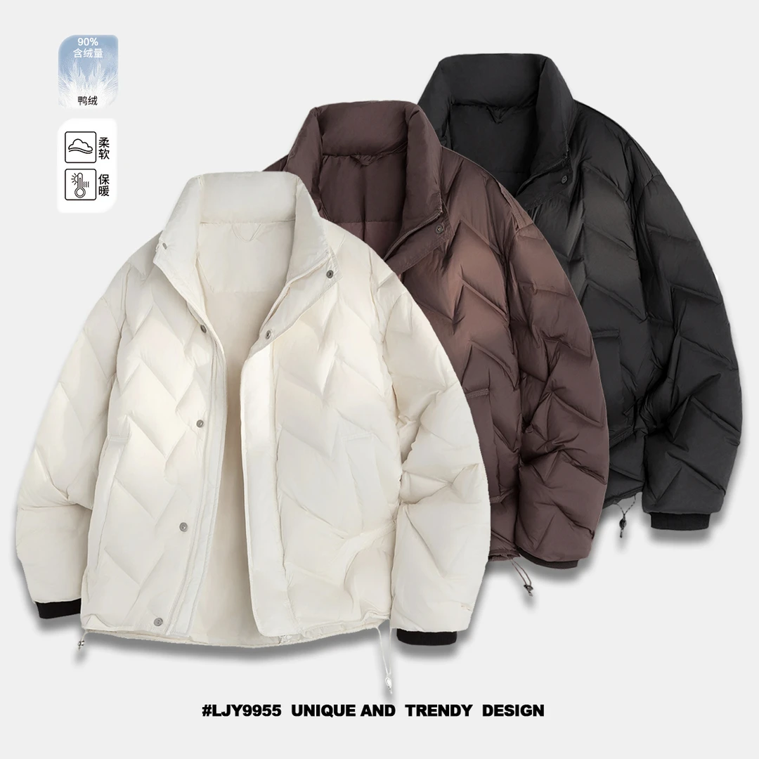 冬季高级感立领保暖面包羽绒服90白鸭绒泡芙轻盈加厚保暖男羽绒服