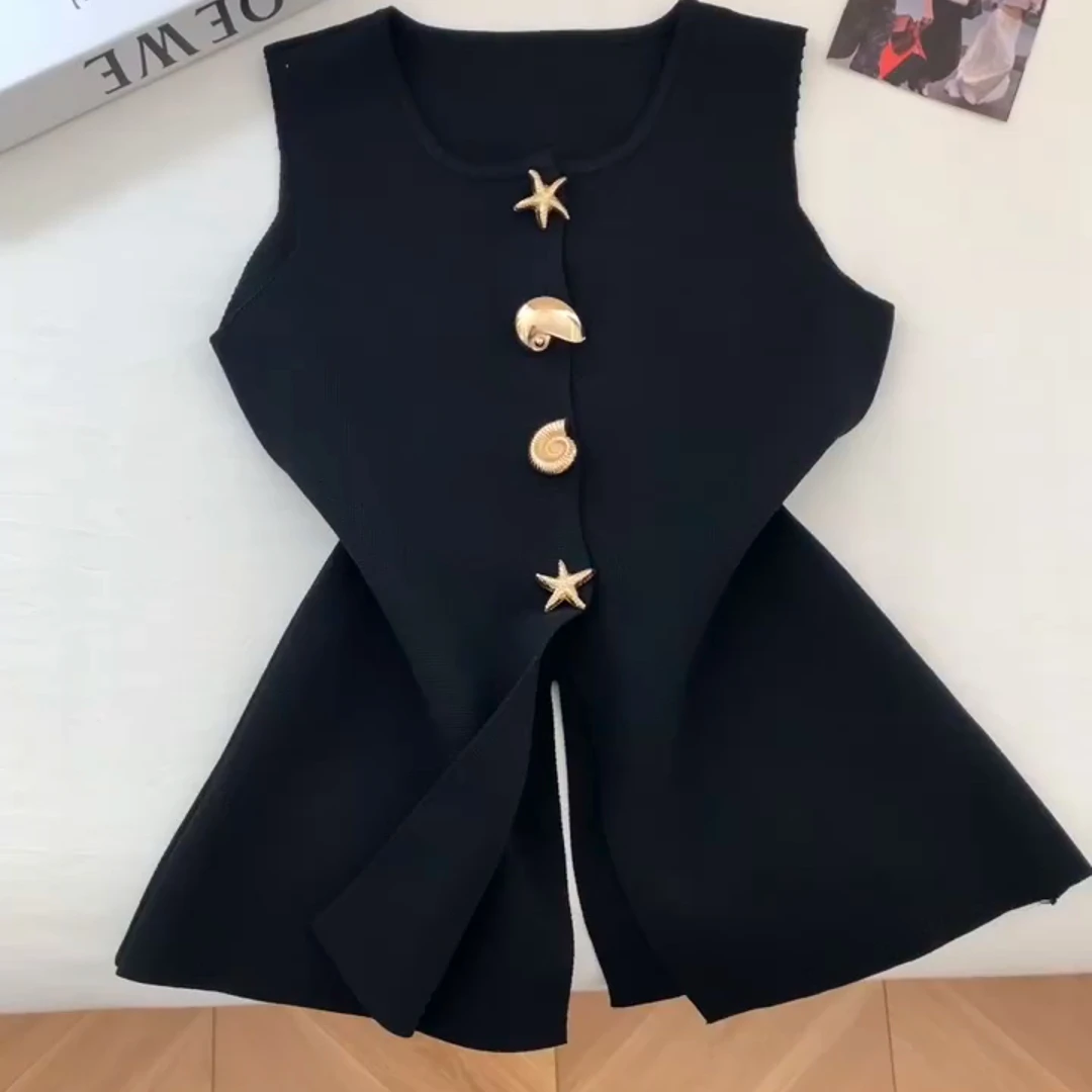 法式小香风气质高级感巨好看上衣别致独特黑色无袖背心T恤女夏