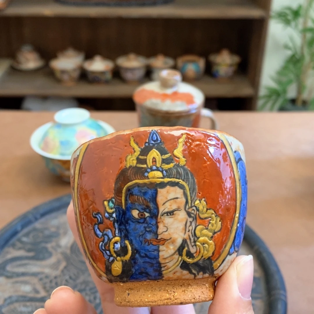 手工手绘文殊一念茶杯