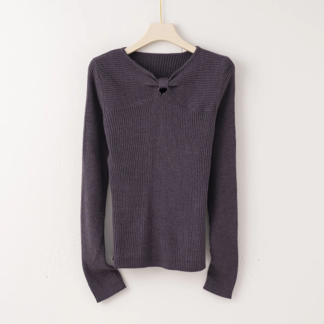 Q2840韩系蝴蝶结镂空针织洋气减龄套头设计感女打底衫