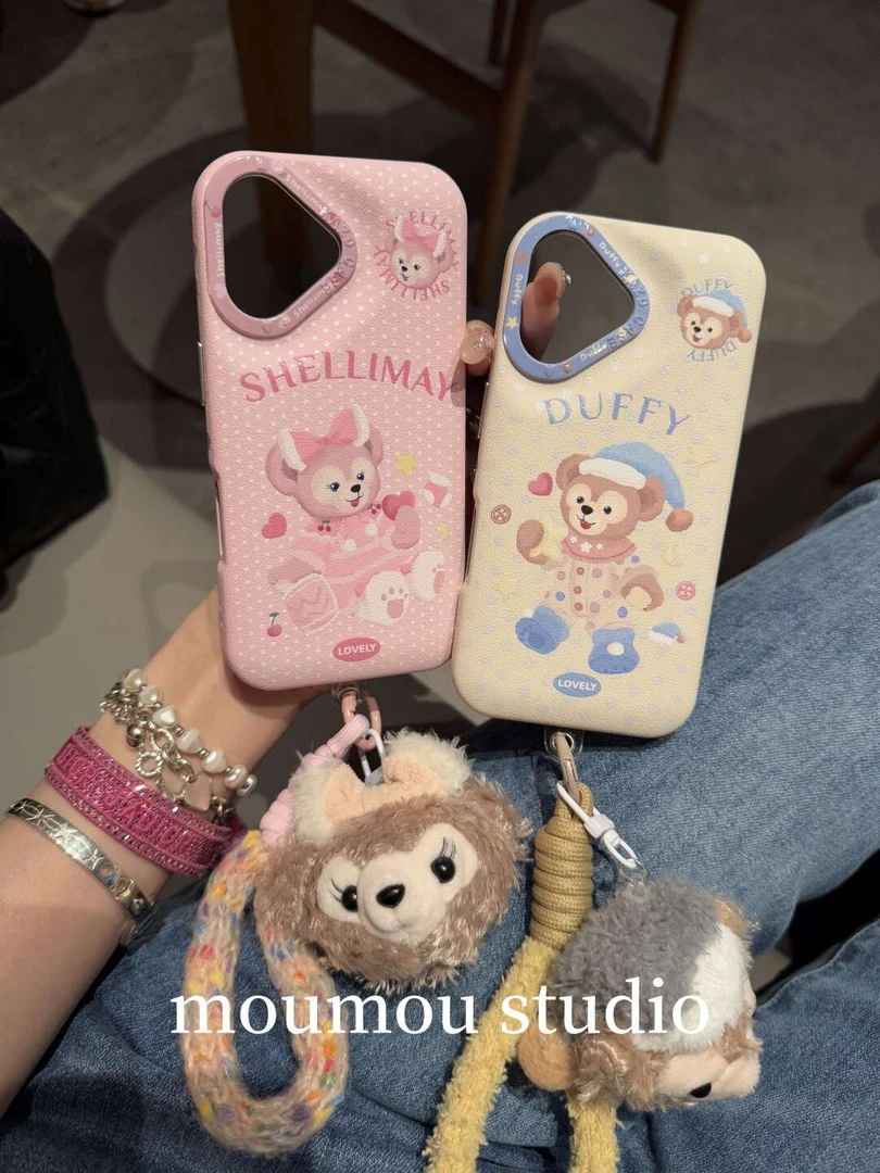 皮纹卡通雪莉玫挂绳适用iphone16promax手机壳苹果15达菲熊1413套