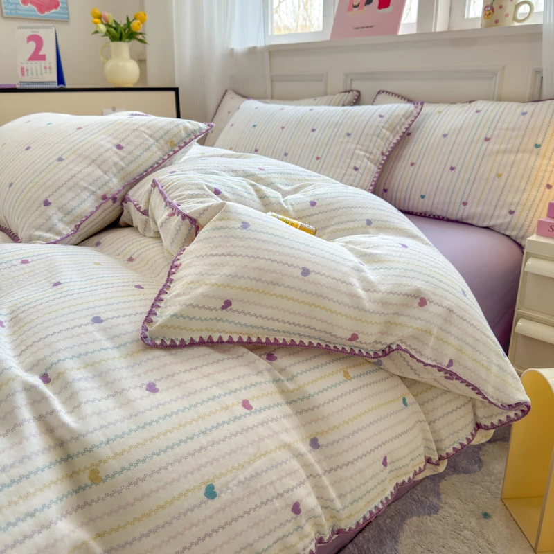 新款全棉双层纱印花双人床床上四件套南通家纺A类学生宿舍三件套