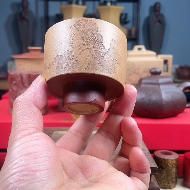 茶杯紫砂号足美女杯微瑕
