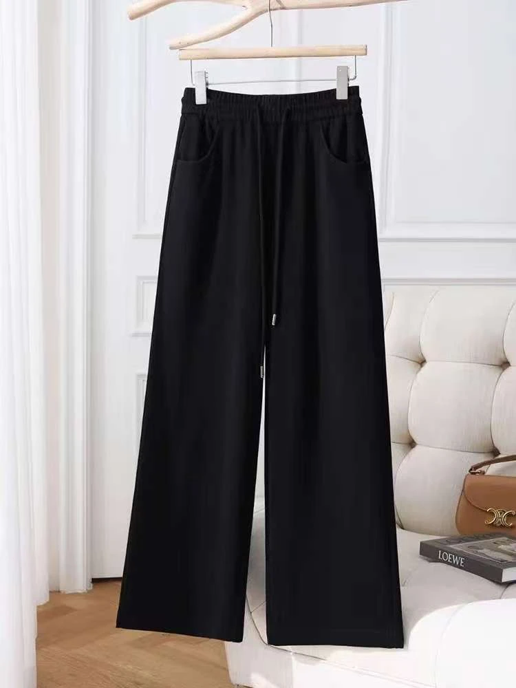 （0580）面膜裤女腰抽绳窄版直筒软糯垂感宽松拖地阔腿裤爆款