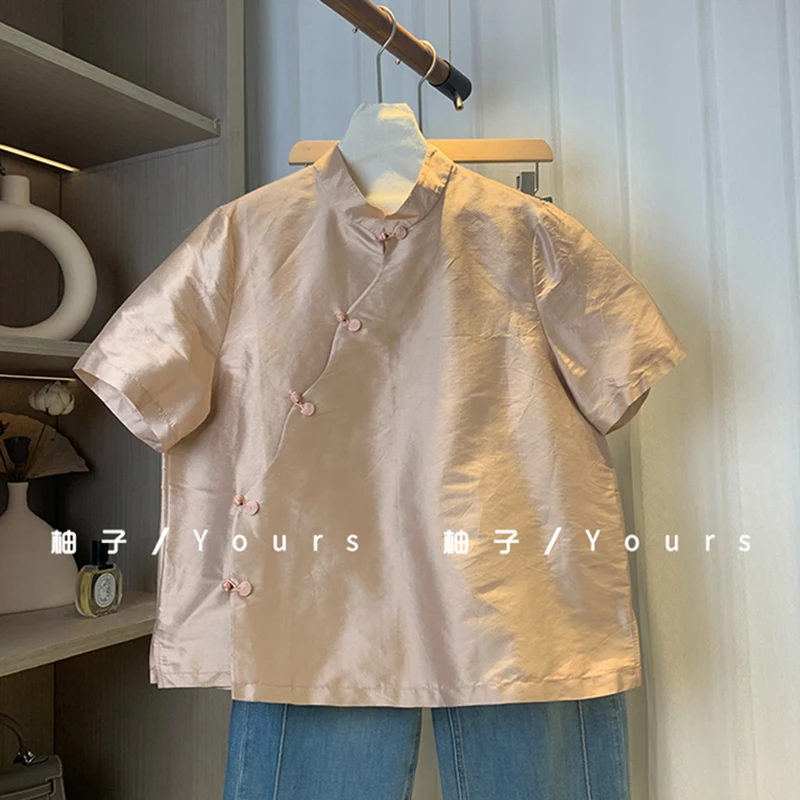 柚子yours【樱花谷】夏季新品100双宫桑蚕丝手工大漆扣花瓣上衣女